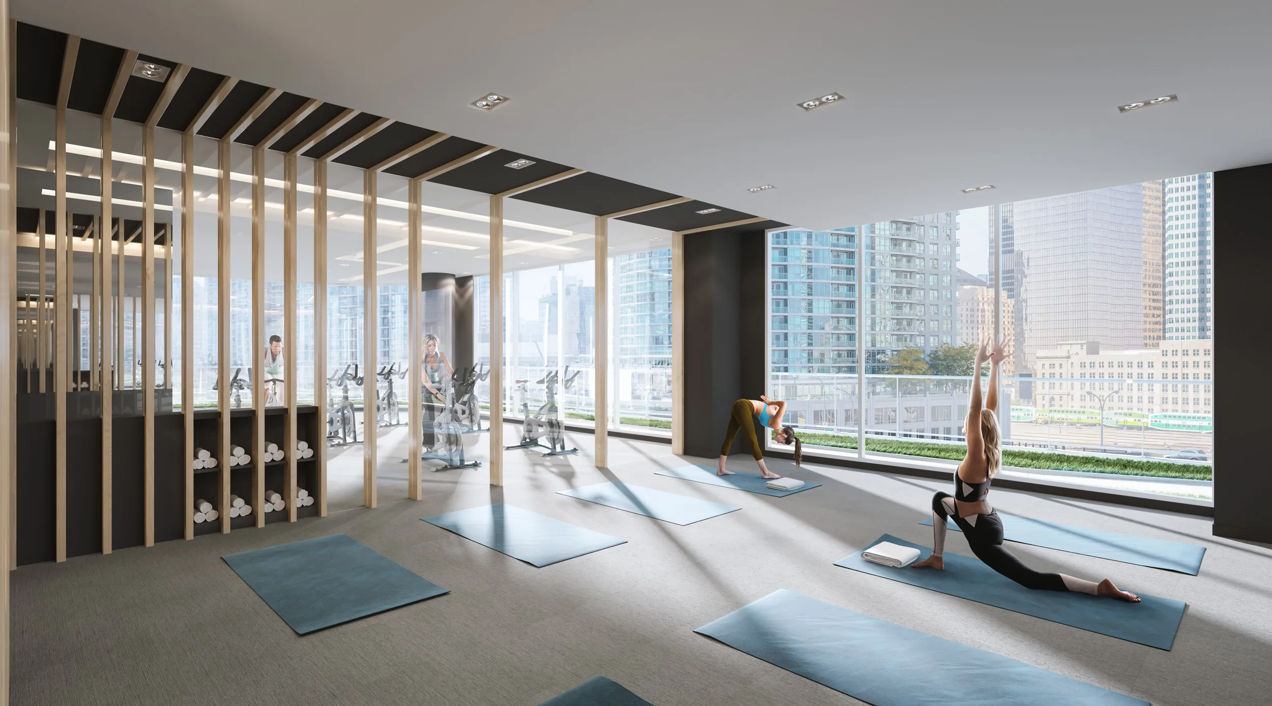 State-of-the-art fitness centre with equipment and mirrors